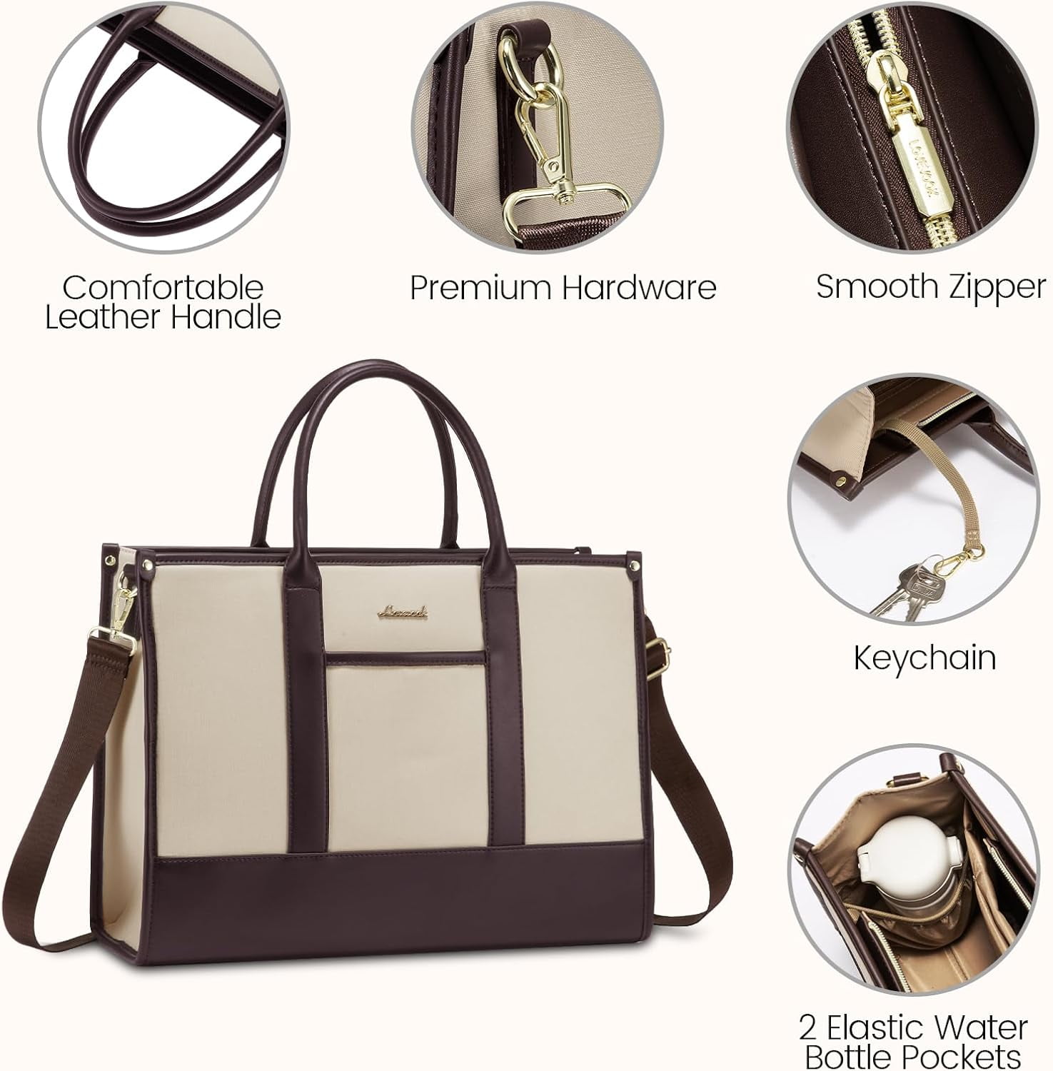 Lovevook Laptop Tote Bag for Women, Lightweight Pu Leather Work Tote Bag with Clutch Purse, Large Computer Bag Briefcase Fit for 15.6" Laptop