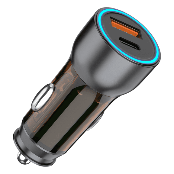 SIMR Transparent 43W Dual Port Car Charger Adapter with LED Light for iPhone and Samsung