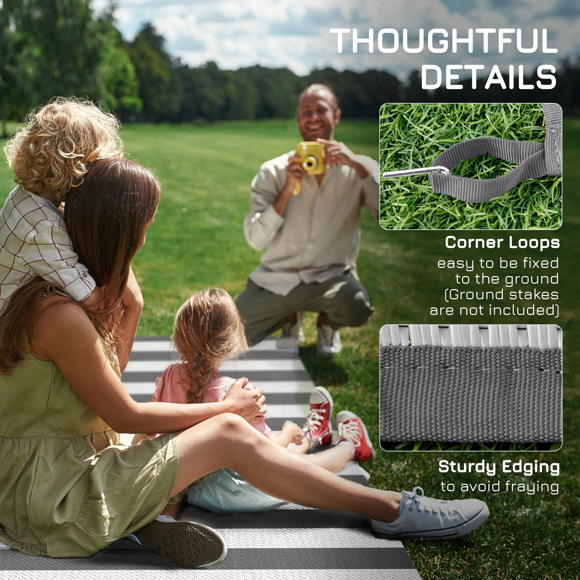 Outsunny Outdoor Rug & Bag, 9' x 18' Plastic Rug, Gray & White