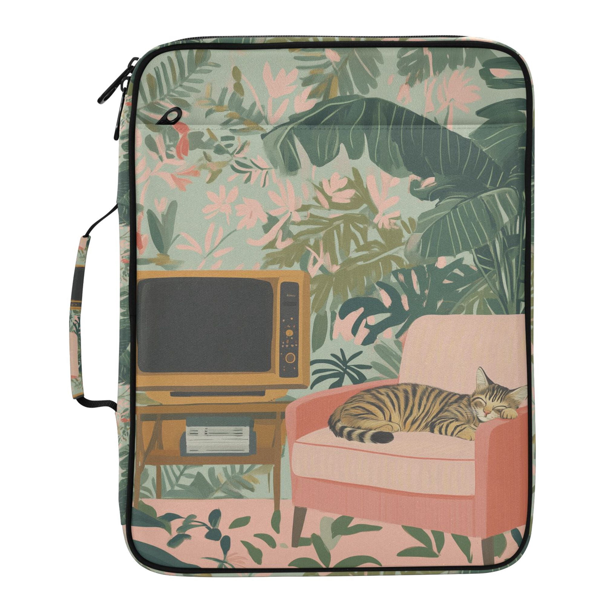 FORMRS Accordion File Folder A4 Size 7-Pocket Expanding Document Organizer Bag with 3 Ring Binder, Pink and Green Cat