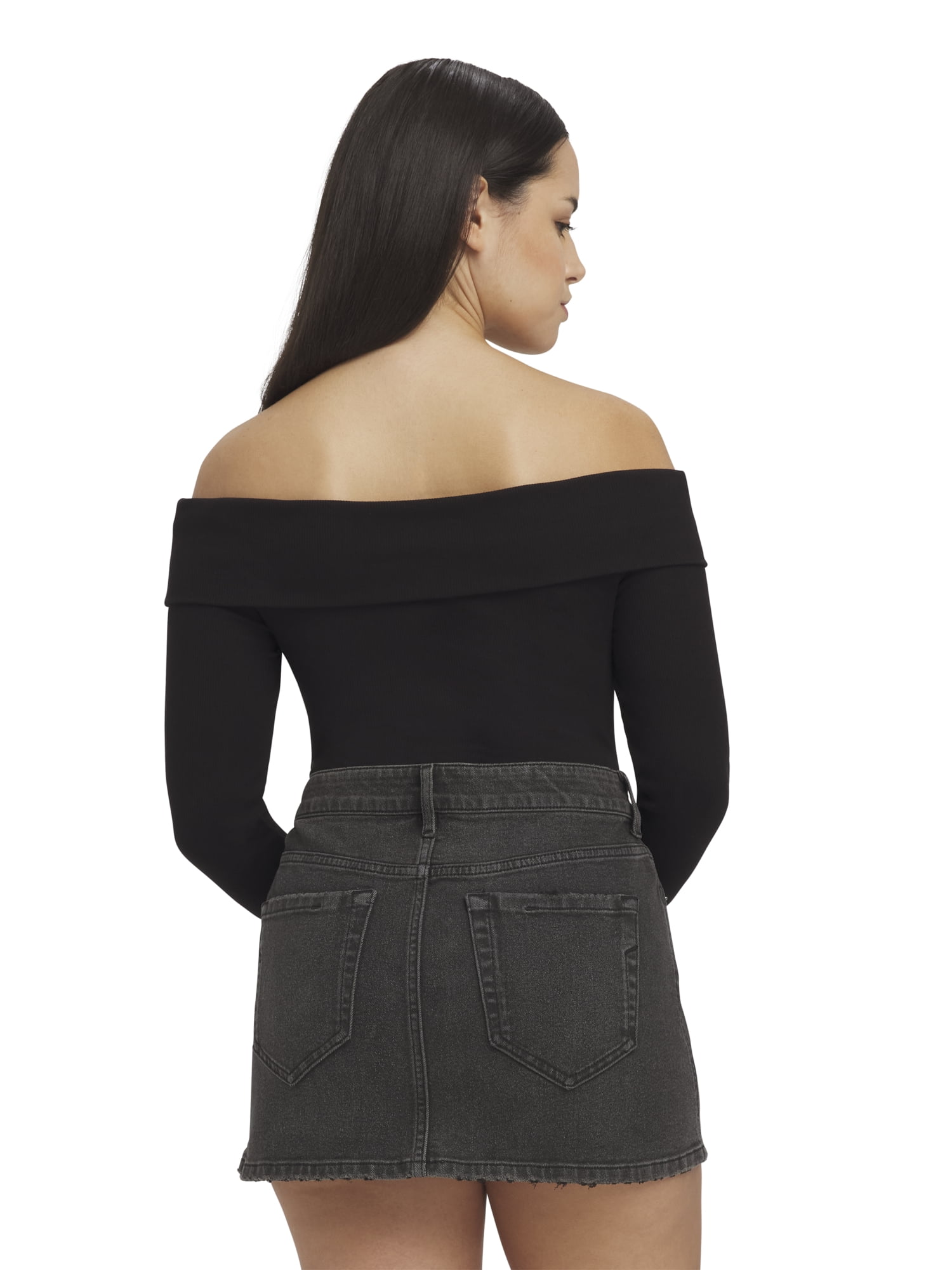Mills by Millie Bobby Brown Women's Ribbed Off the Shoulder Long Sleeve Sweater, Sizes XXS-XXL