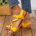 thumbnail image 6 of Women Strappy Flat Sandals Fashion Open Toe Leather Slippers Casual Comfortable Outdoor Non Slip Beach Summer Slide Shoes Yellow 40, 6 of 7