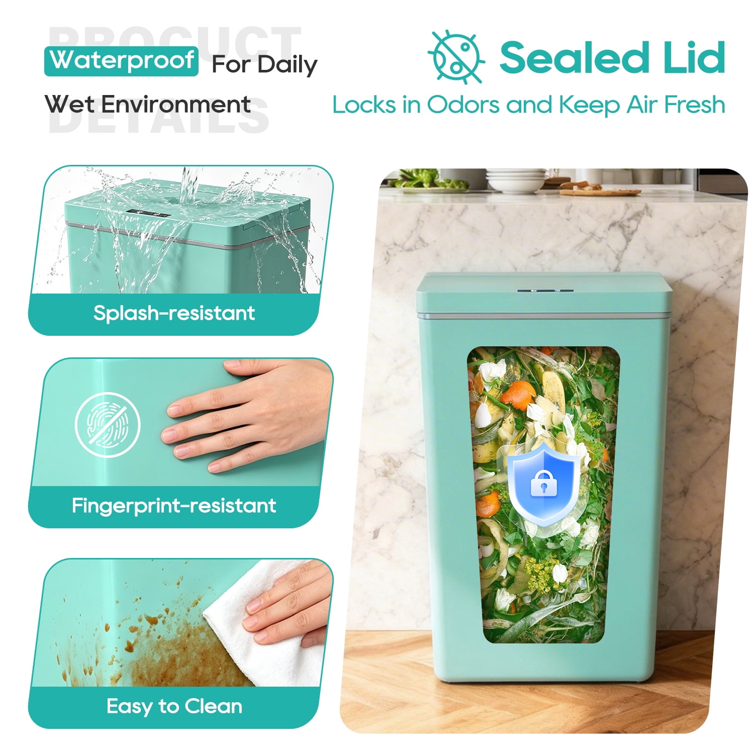 BestOffice 13 gallon Automatic Plastic Trash Can with Lid, Touch Free with Motion Sensor for Indoor Use(Blue)