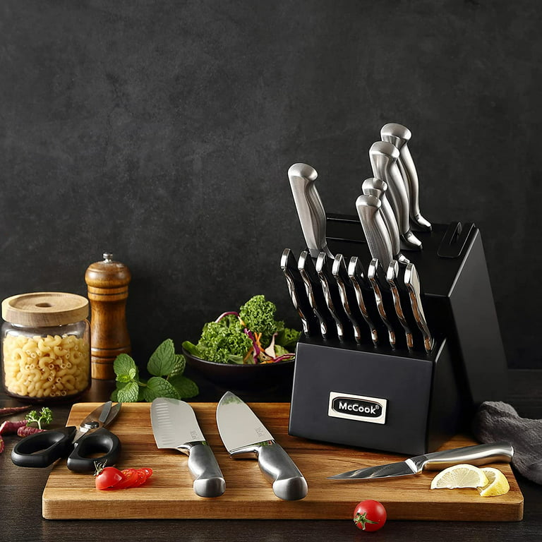FETERVIC Knife Block Set, 12Pcs Premium Kitchen Knife Set with Chef Knife,  Sharpener and Serrated Steak Knives, Ultra Sharp German Stainless Steel