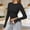 Black womens long sleeve crop top a1, variant on Women's Fall Winter Long Sleeve Crop Top Round Neck Slim Fit Solid Casual Basic Pullover Tops Cozy Daily Layering Blouses, Coffee M