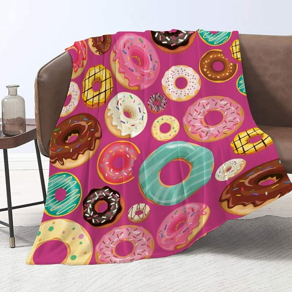 Donut Throw Blanket for Girls Pink Chocolate Donuts Blanket Food Blanket for Kids Teens Adults Lightweight Fleece Blanket for Home Decor, Bed, Couch, Sofa, Travel, Camping-50''''x60''''