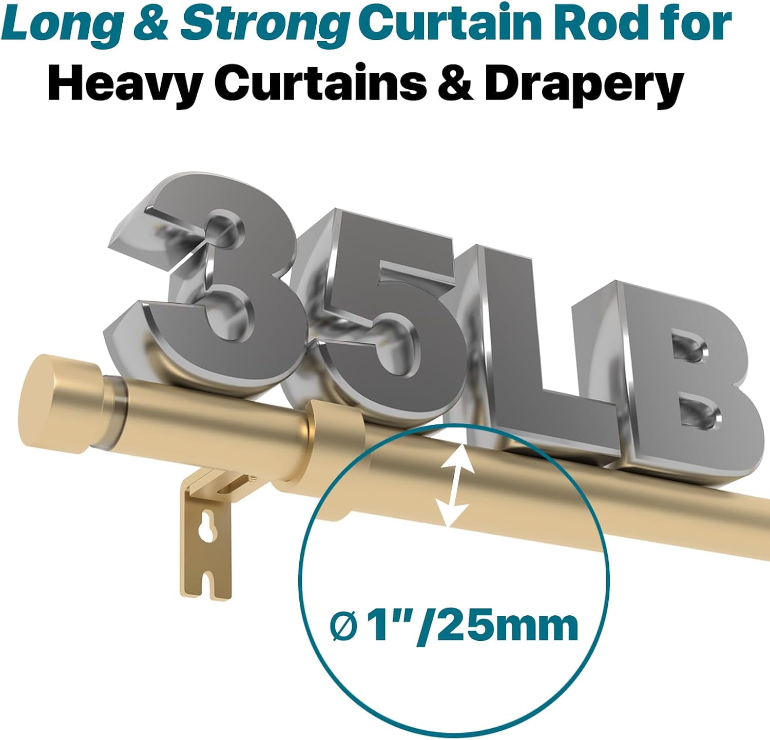 Gold Extra Long Curtain Rod 30 to 240 inch, Heavy Duty Curtain Rods for Windows with Modern End Caps, 1 inch Drapery Rods Set for Outdoor Patio, Adjustable Curtain Rod for Room, Gold