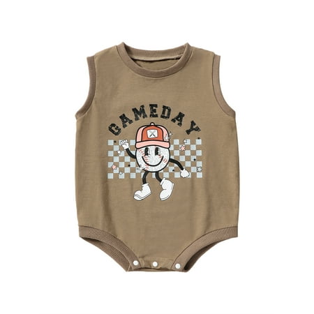 

TFFR Infant Baby Boys Girls Romper Sleeveless Letter Cartoon Baseball Print Jumpsuits Bodysuits