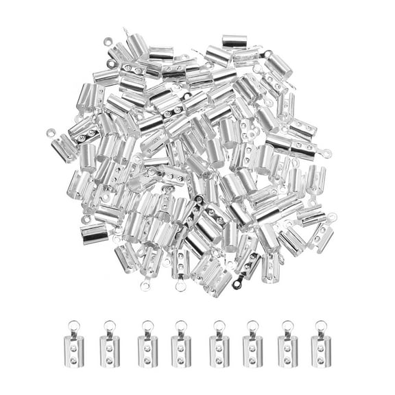 Uxcell 300Pcs Cord End Caps, 4.2mm End Caps Barrel Beads Kumihimo End Caps Iron for DIY Craft (Silver)