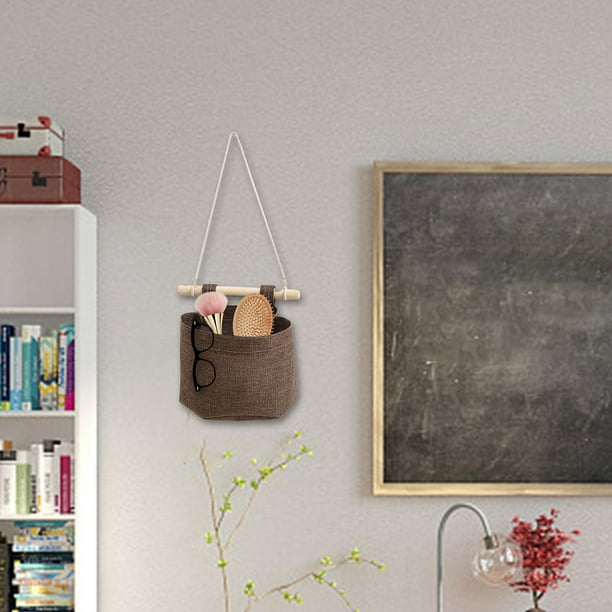 Organizador de oficina, bolsa organizadora pequeña para colgar en la pared, cesta de tela de lino para colgar en la puerta con bolsillos, cesta para cocina, dormitorio y oficina.