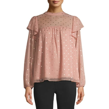Scoop Foil Dot Print Peasant Blouse Women's