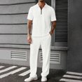thumbnail image 5 of Ceisia Men Textured Half Zip Polo Short Sleeve Shirt & Elastic Waist Straight Pants Casual Two Piece Outfit White XXL Gift, 5 of 9