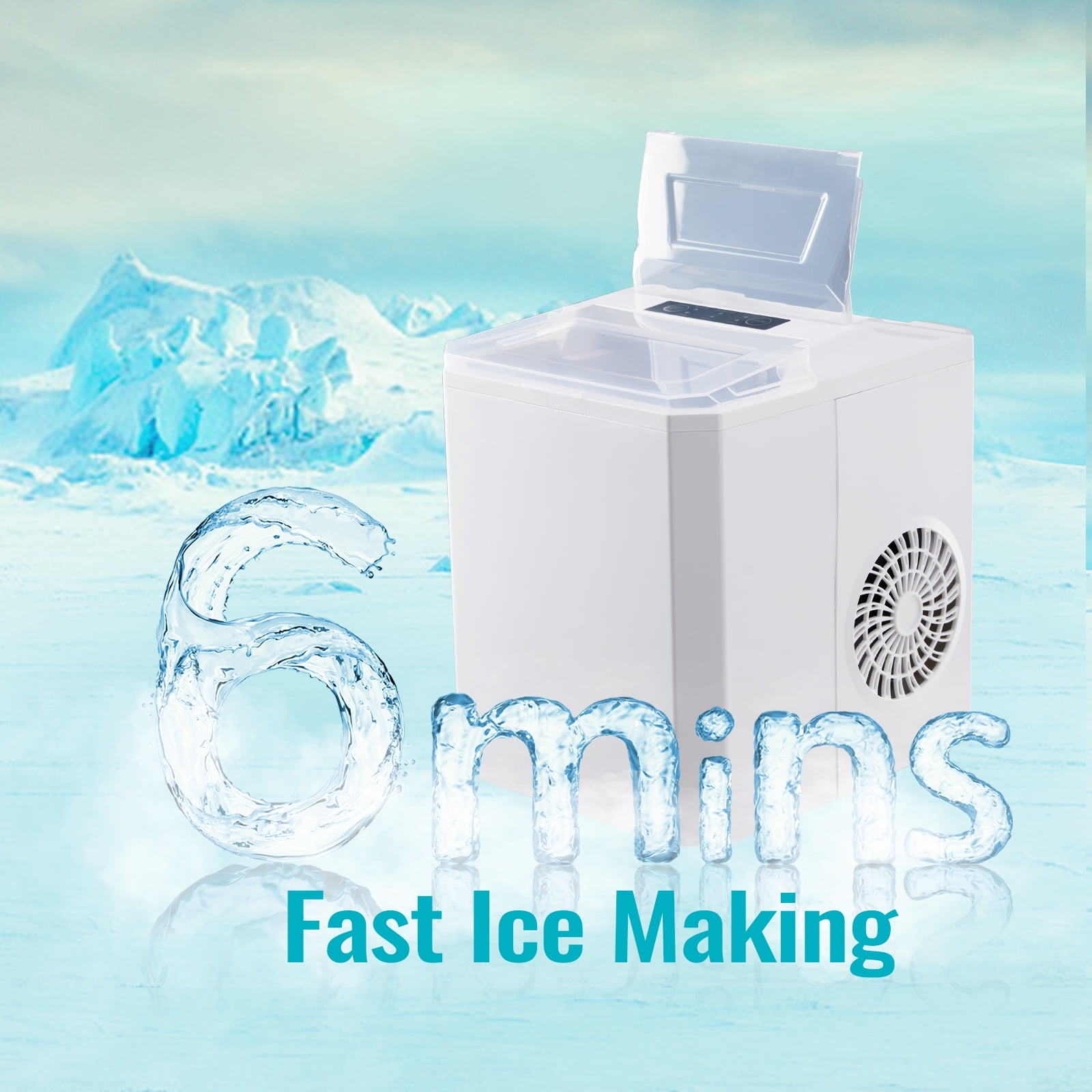 WANAI Ice Maker Countertop 26 lbs/24H 9 Ice Cubes Ready in 6-8 Minutes Small & Large Ice Cubes White