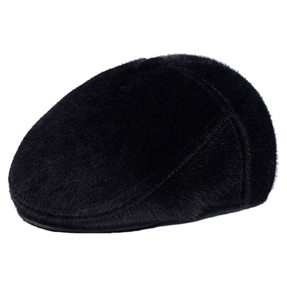 LOLIPPYY Men Beret Hats Black Vintage Hat with Ear Protection Warm Fall Winter Cap