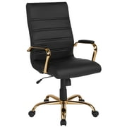 Flash Furniture High Back Black LeatherSoft Executive Swivel Office Chair with Gold Frame and Arms