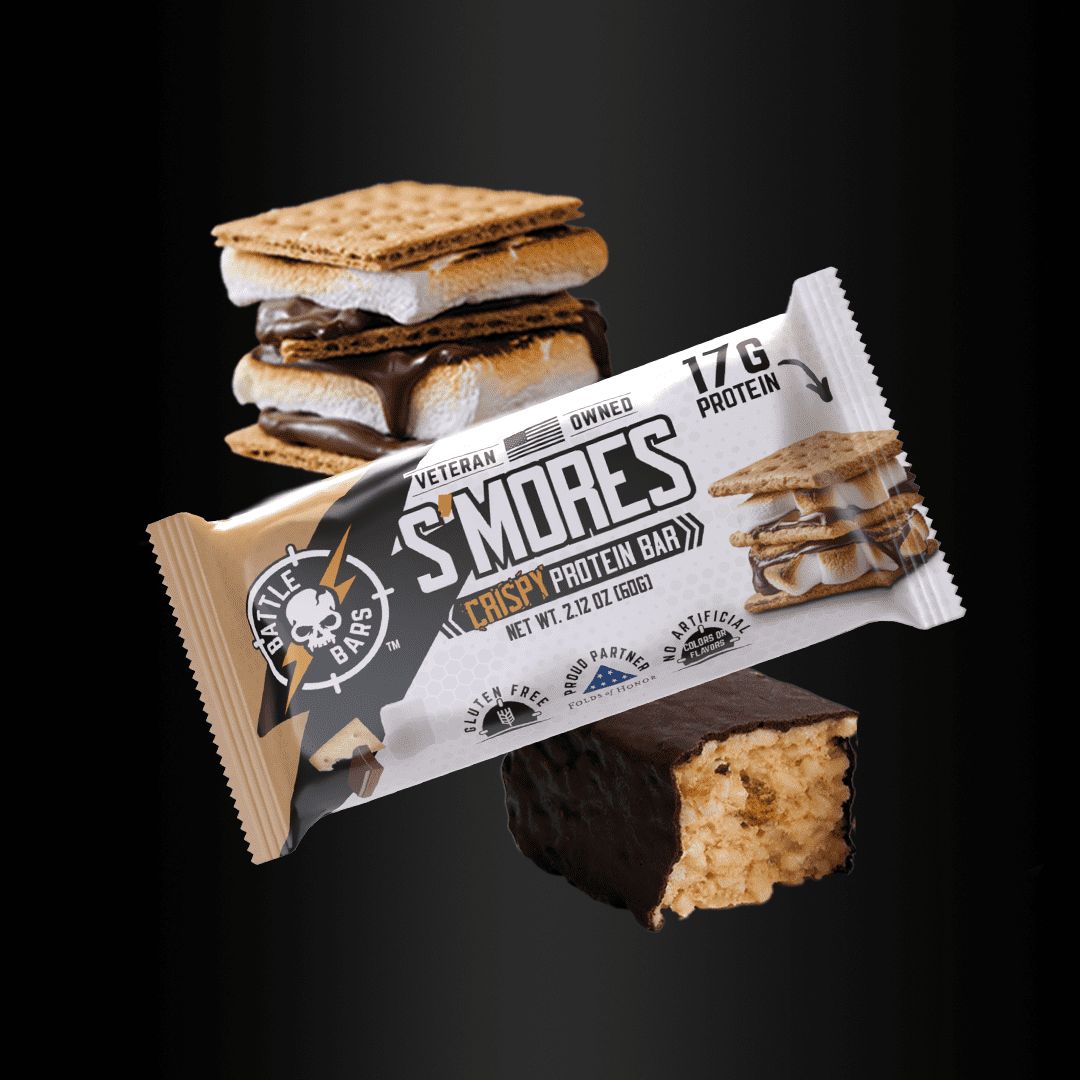 Battle Bars S'mores Marshmallow-Crisp Protein Bars, 12 Pack, 2.10oz, 16g Whey Protein, Gluten Free