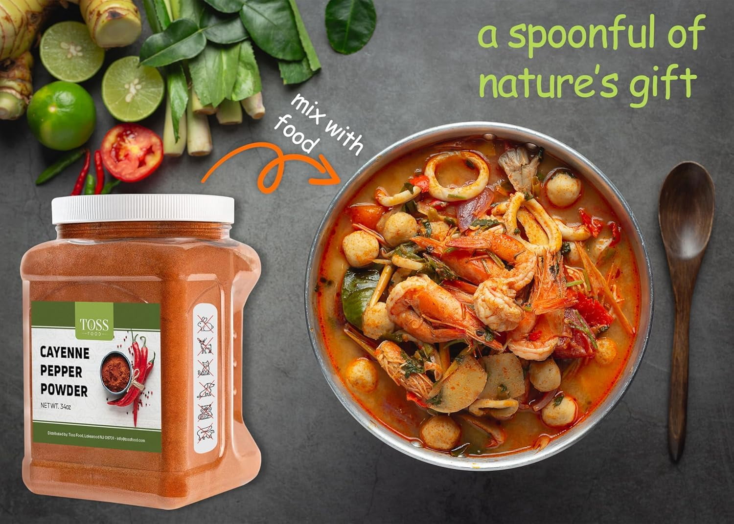 TOSS Cayenne Pepper Powder Bulk 40,000 Heat Units 34 Oz, Garden Protection from Wildlife Ground - Cayenne Powder - Red Pepper Powder Spice for Home and Commercial Cooking
