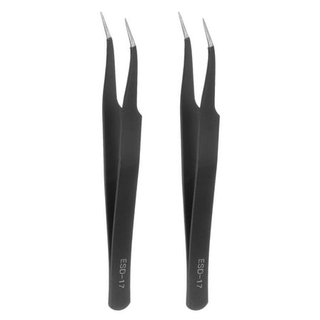 2Pcs Precision Tweezers Set ESD-17 120mm Curved Anti-Static Anti-Magnetic Stainless Steel Technology Tweezers
