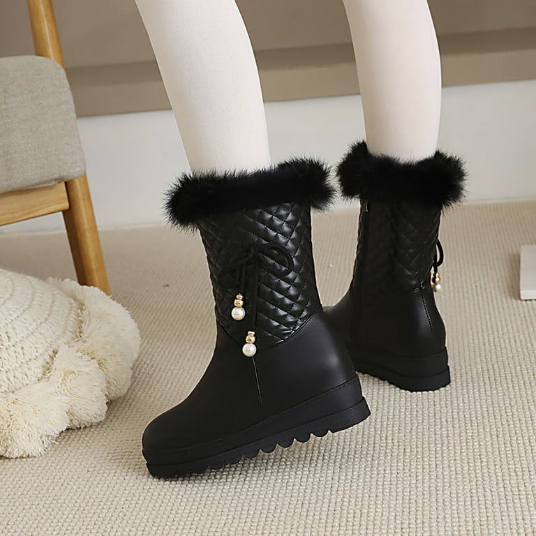 Tall black cheap fuzzy boots