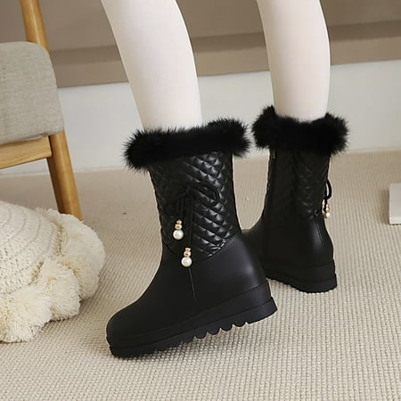 

VEKDONE Boots Deals Winter Warm Lug Sole Non-Slip Snow Boots Thick-Soled Inner Height-Increasing Cotton Boots