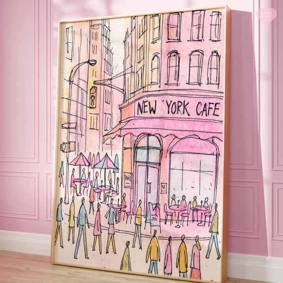 Pink New York Print Poster, New York Poster, New York Wall Art, Feminine Print, Girly Poster, Preppy Poster, Print, Pink Wall Art UNFRAMED PAPER POSTER, Home Decor, Vintage Gift, Living Room Dercor