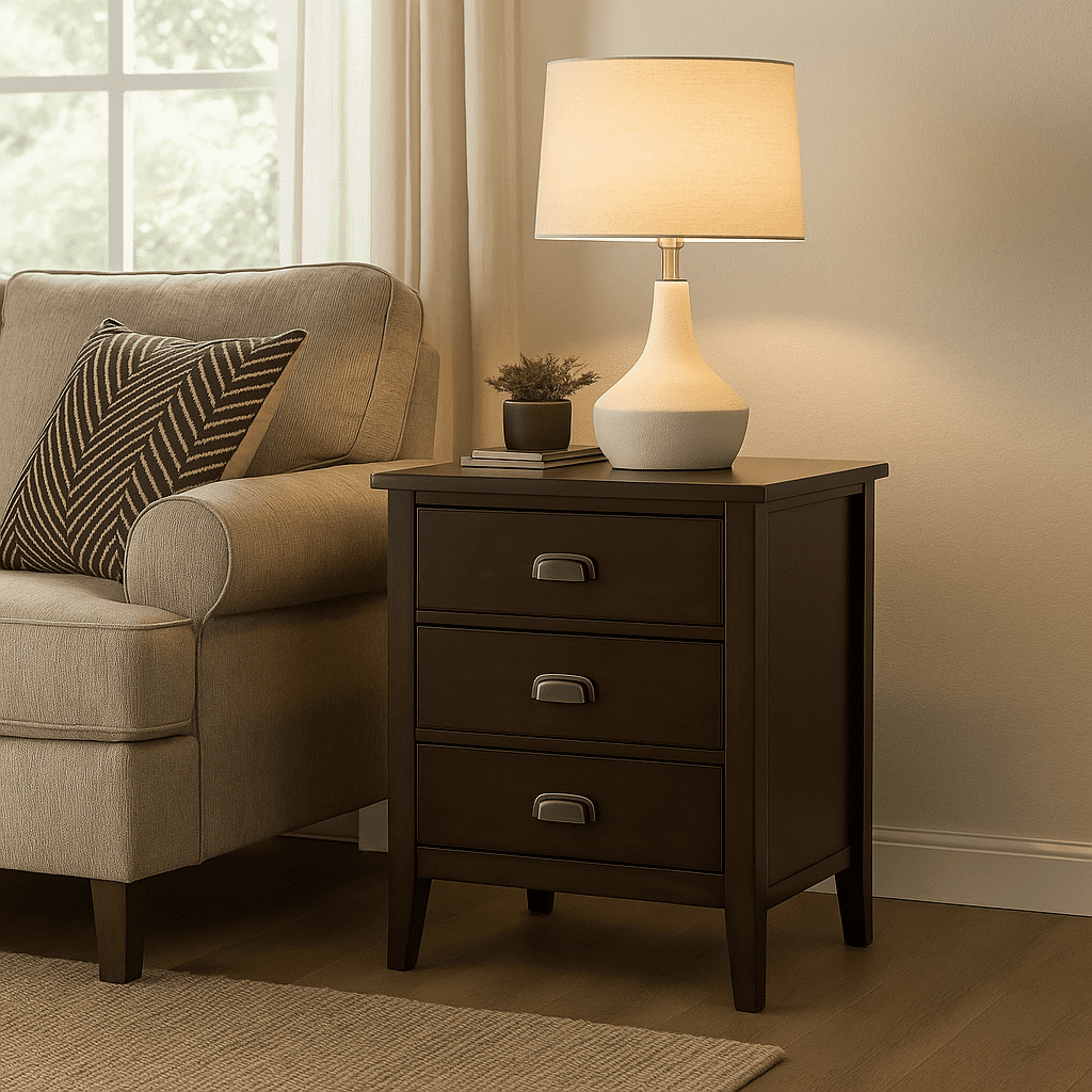 Leick Home Traditional 3-Drawer Solid Wood Laurent Nightstand with USB-C Charging Station, Chocolate Cherry