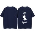 thumbnail image 1 of Camiseta holgada informal de manga corta para hombre con estampado de letras plateadas de edición limitada de Cole Buxton London versión altaC108 azul zafiro, 1 of 4