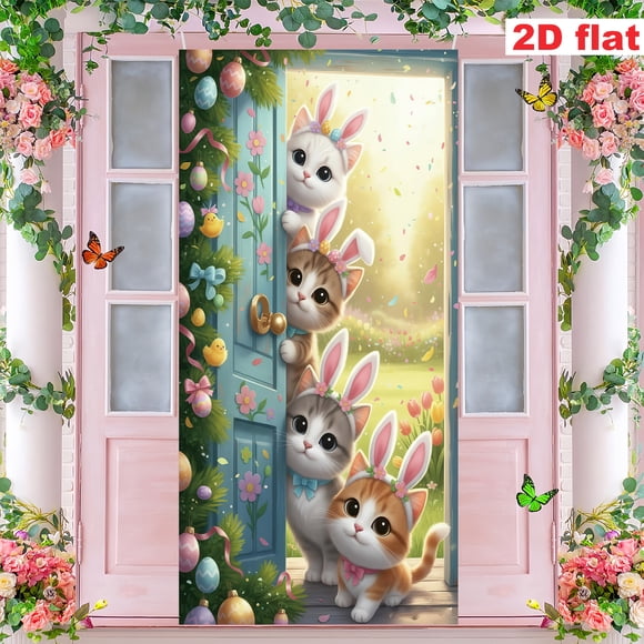 Cortina para puerta de Pascua | Decoración de puerta | Tapiz de pared para fiestas | Tela de poliéster para puerta principal | Decoración festiva para el hogar en celebración de Pascua