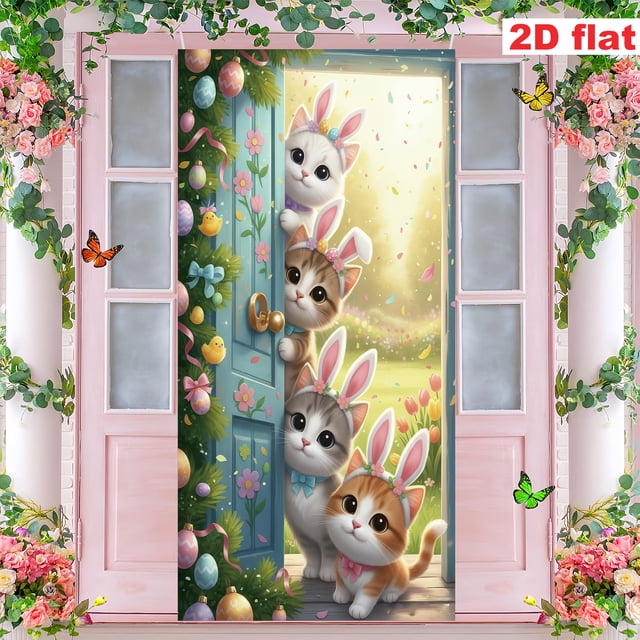 Cortina para puerta de Pascua | Decoración de puerta | Tapiz de pared para fiestas | Tela de poliéster para puerta principal | Decoración festiva para el hogar en celebración de Pascua