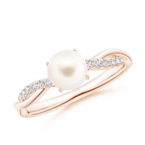 ANGARA Freshwater Cultured Pearl Twist Shank Ring with Diamonds in 14K Rose Gold for Women | June Birthstone, Birthday, Anniversary, Jewelry Gift for Women | Pearl Ring