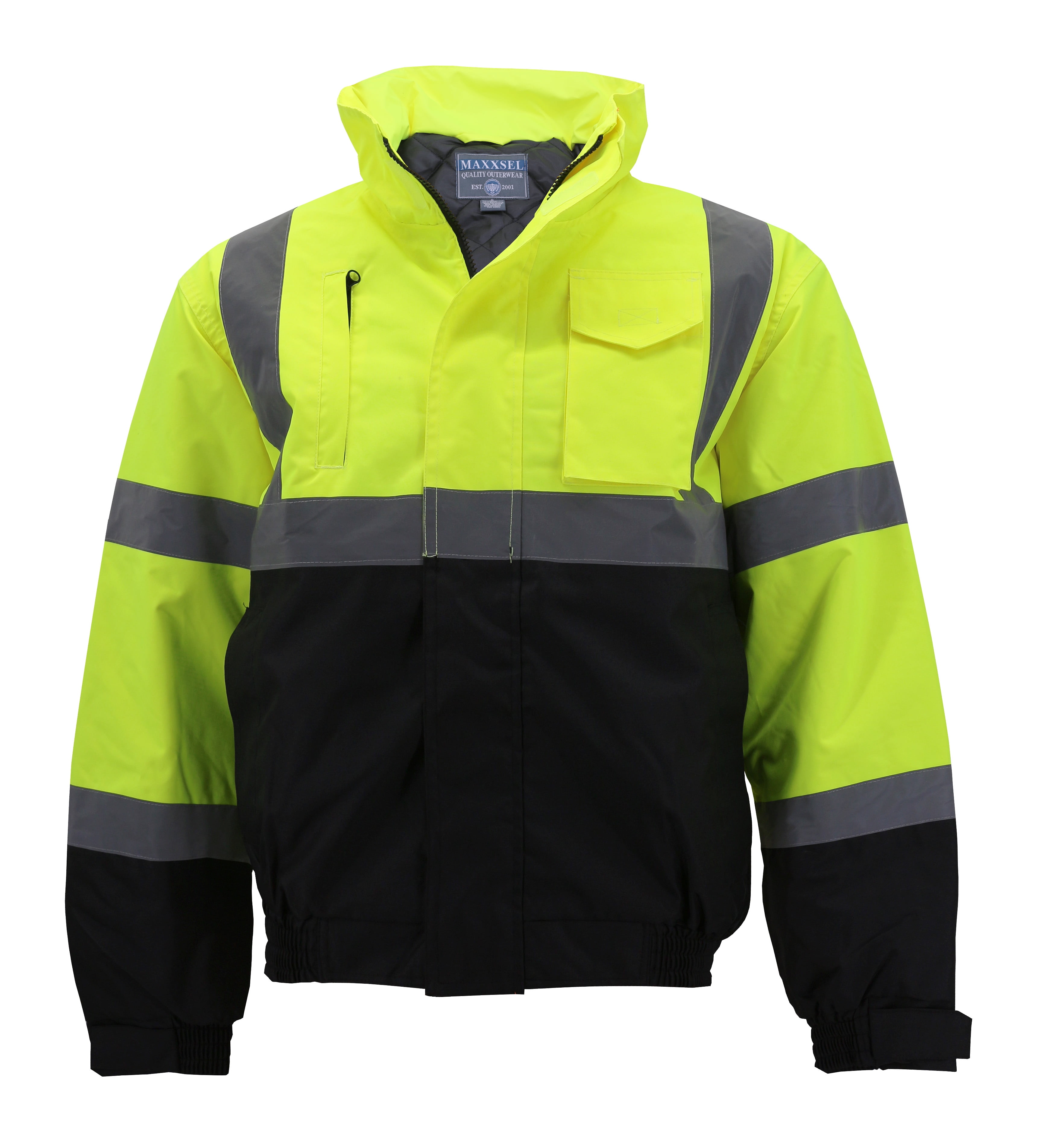 SHORFUNE Hi Vis Safety Reflective Jacket for Men, Waterproof Class 3 High  Visibility Warm Jacket with Hidden Folding Hood and Pockets, Yellow, 3XL 