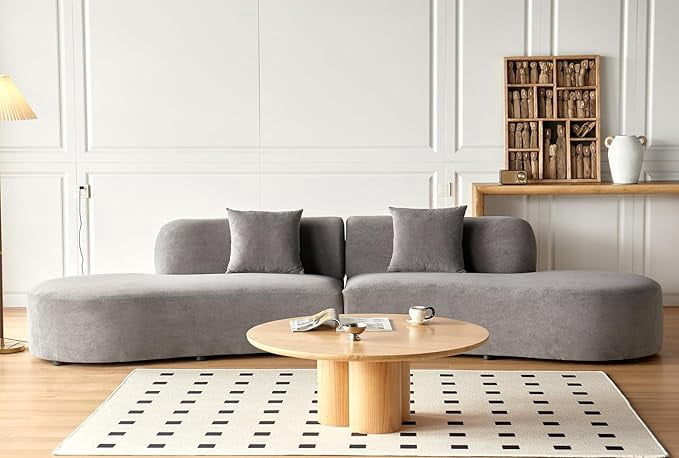 US Pride Furniture 132.3 inch Large Size Half Moon Design Curved 6-Seat Sofa with High-Density Foam Filled Gray
