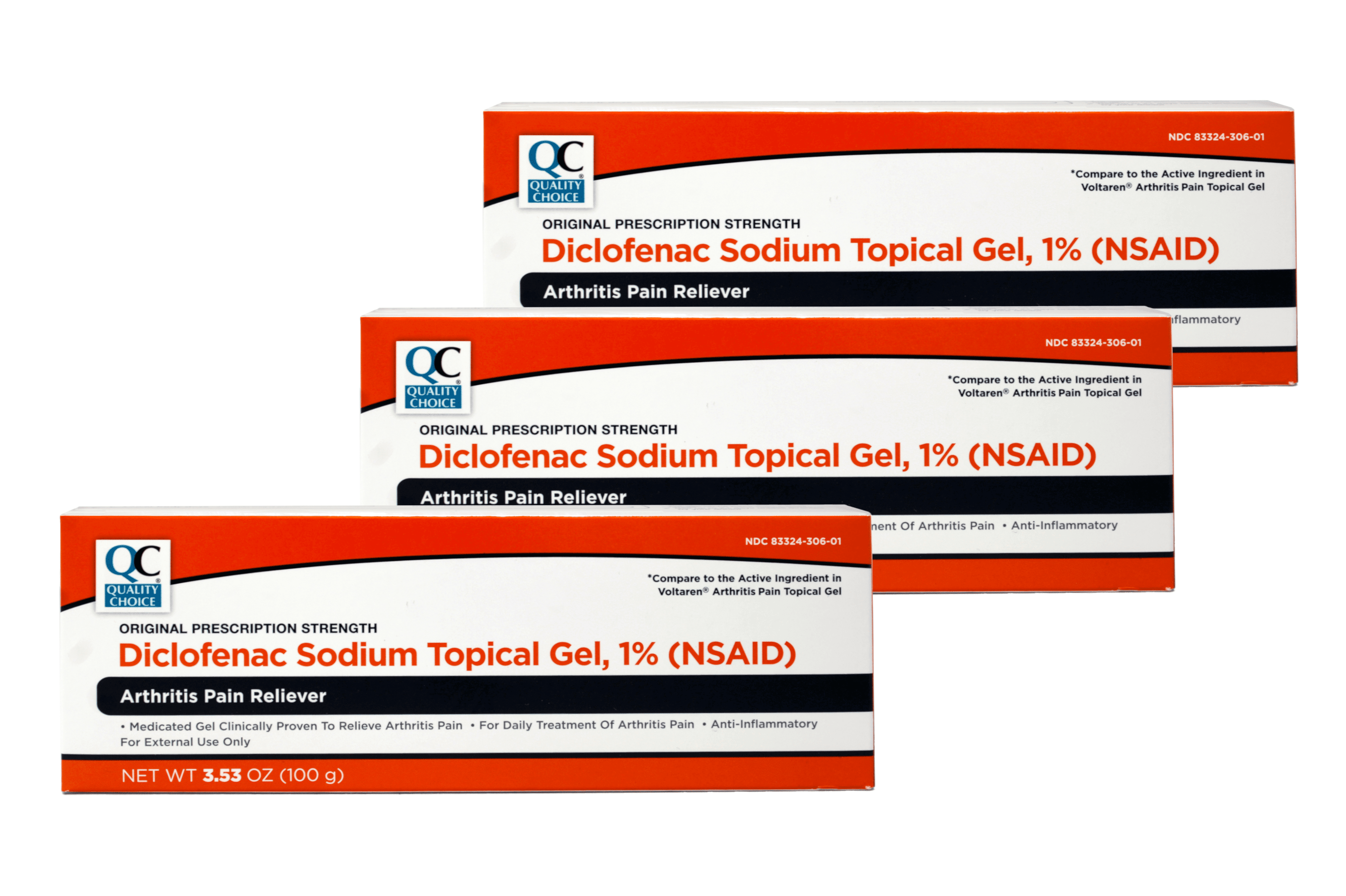 2 Pack QC Diclofenac Gel for Arthritis Pain Relief, Hand to Knee