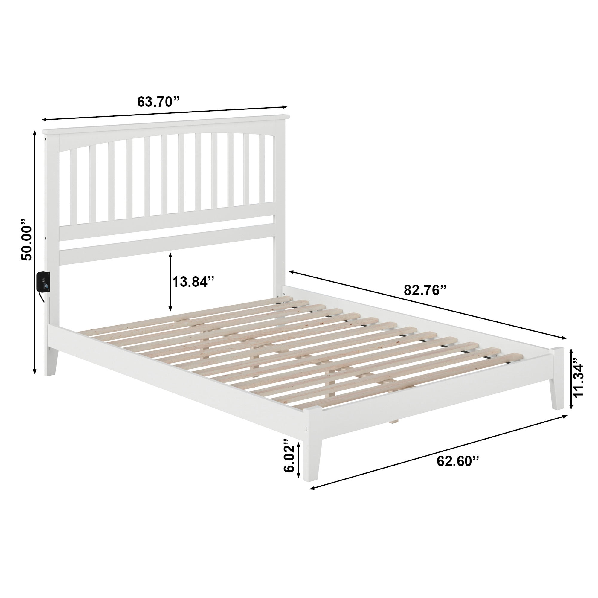 AFI Mission Queen Low Profile Wood Platform Bed, White