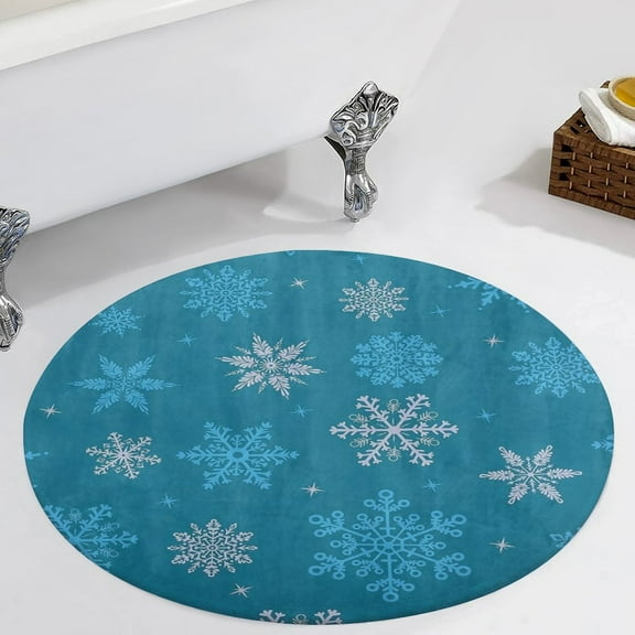 Christmas Snowflakes Blue Round Carpet Circle Rug Outdoor Patio Area Rug Washable Large Area Rugs Hallway Room Decor Fitness Mats