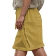 thumbnail image 2 of Bermuda Shorts for Women Knee Length Summer Casual Cotton Linen Hollow out Elastic Waist Straight Leg Shorts with Pockets, 2 of 5
