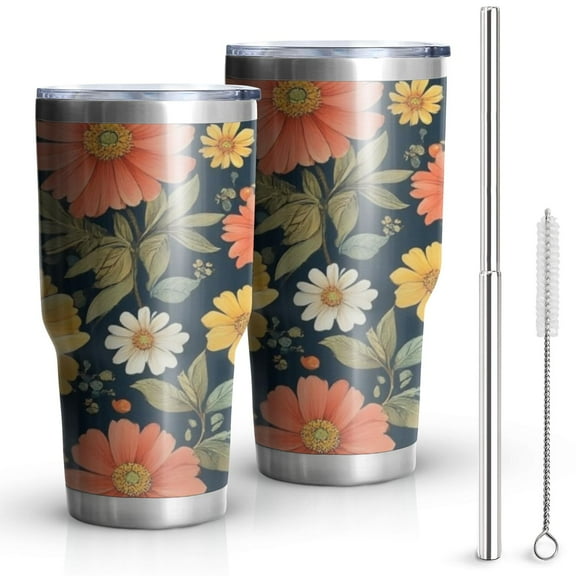 30oz Pioneer Flower Tumblers Stainless Steel Tumbler with Lid and Straw,Vacuum Insulated Double Wall Travel Tumbler Cups Mug with Cleaning Brush for Coffee,Tea
