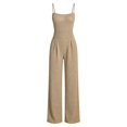 thumbnail image 6 of NMMUED Jumpsuits for Women Dressy Casual Sleeveless Wide Leg Long Romper Spaghetti Strap High Waist Lounge Jumpsuit with Pockets Beige L, 6 of 6