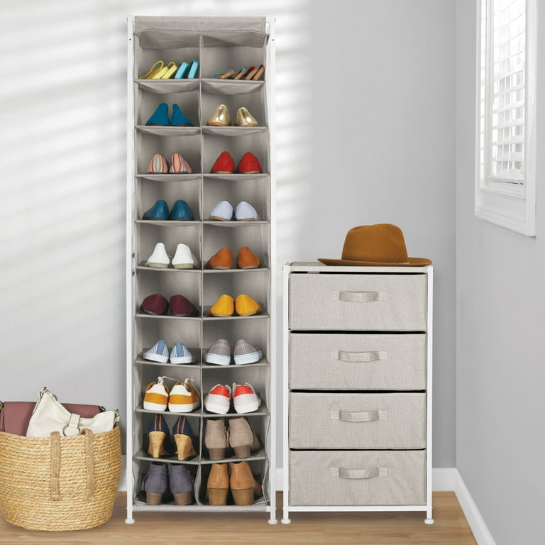 mDesign Vertical Fabric and Metal Standing Shoe Tower Rack