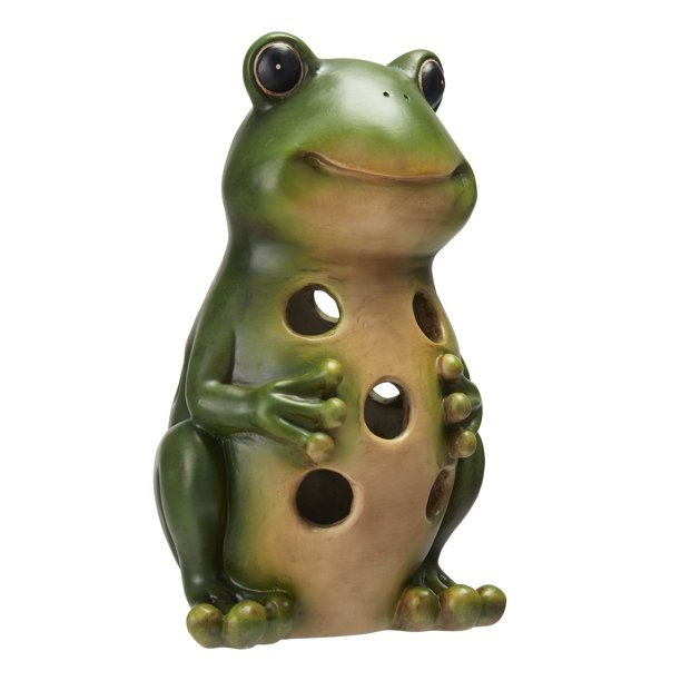 solar frog garden statue