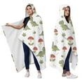thumbnail image 2 of Wearable Blanket,White Cartoon Dinosaurs Mushrooms Pattern Hooded Wearable Flannel Blanket for Adults & Teens,Winter Poncho Shawl Wrap Cape Cozy Anti-Pill,50"x60", 2 of 5