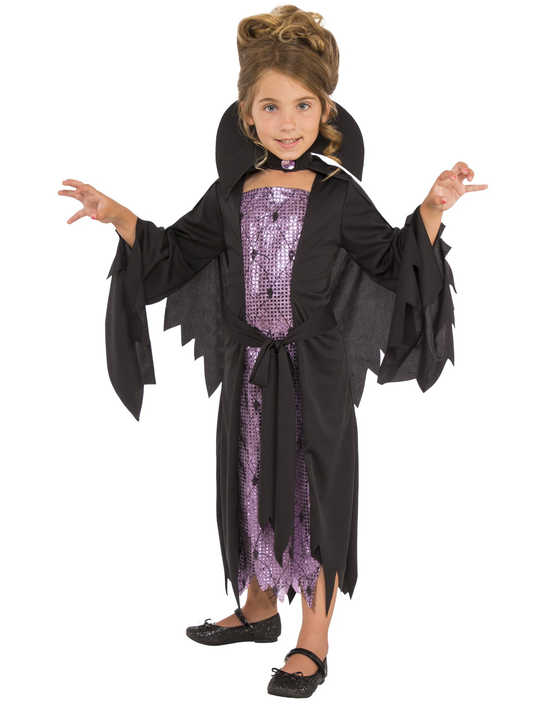 Kids Vampire Horror Blood Teeth Halloween Costume Smock Flared Swing Mini Dress 