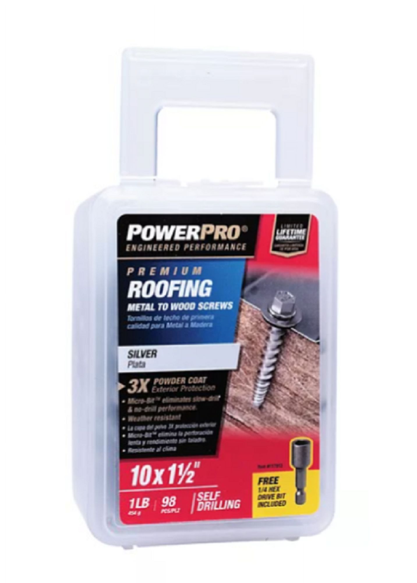 Hillman Fasteners 250501 LB 10 x 1.5 in. Metal to Wood Self-Drilling Roofing Screws, Clear