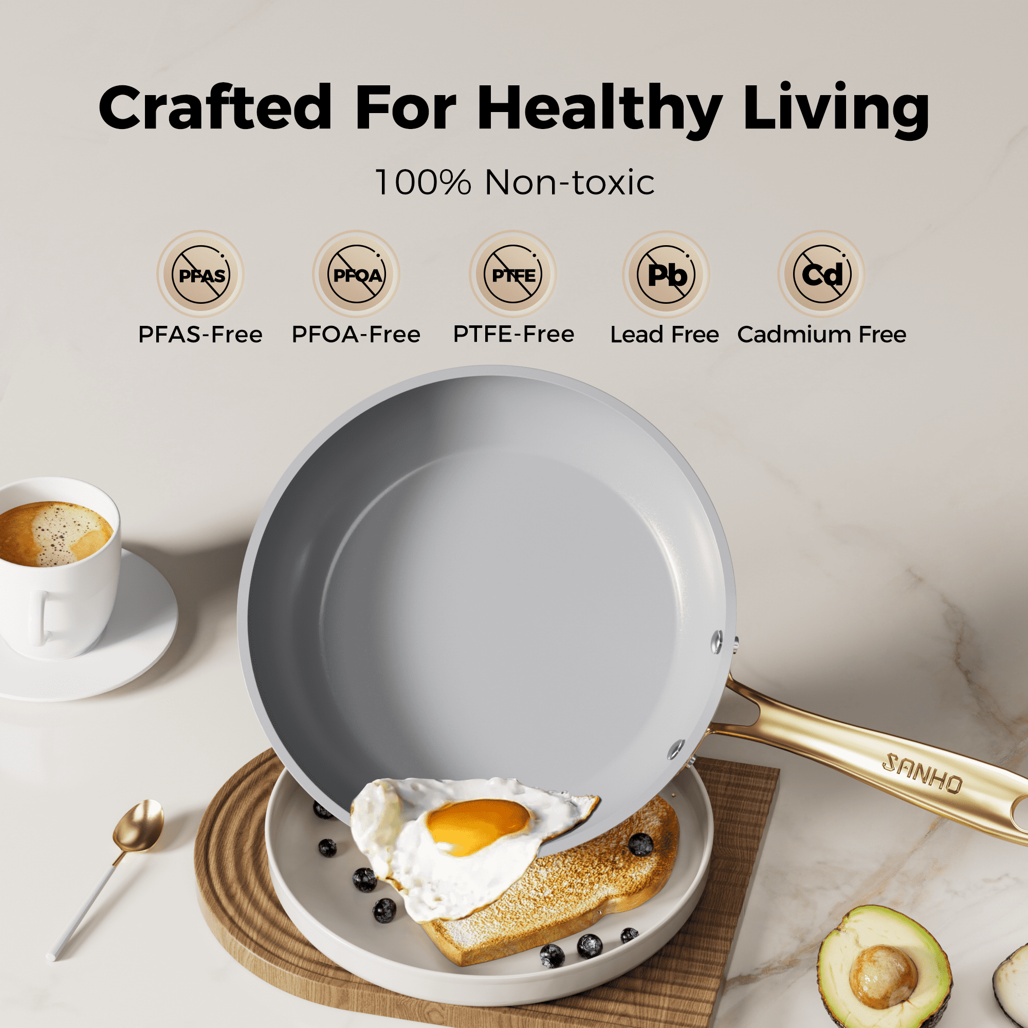 Sanho Ceramic Nonstick Fry Pan Skillet 8 inch, Diamond-Titanium Coating, Oven & Induction Safe 500°F, Non-Toxic, Dishwasher Safe
