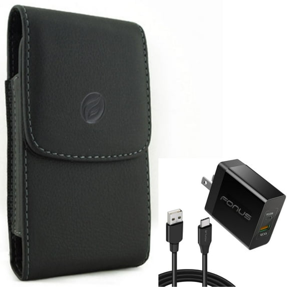 For Moto G Stylus 5G (2023) Case Belt Clip w 36W PD Home Charger Combo - Leather Holster Cover Pouch, Fast Type-C 6ft Long Cable USB-C Power Cord for Motorola Moto G Stylus 5G (2023) Phone