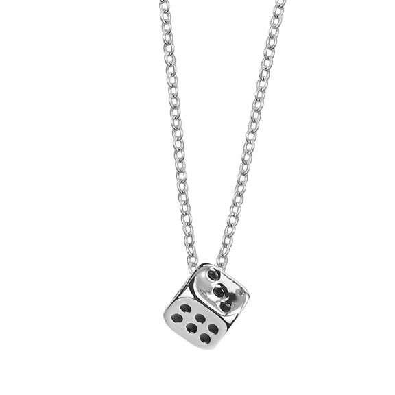 HIJONES Women's Men's Stainless Steel Solid Lucky Dice Necklace Hip Hop Personalized Couple Statement Pendant Jewelry Silver