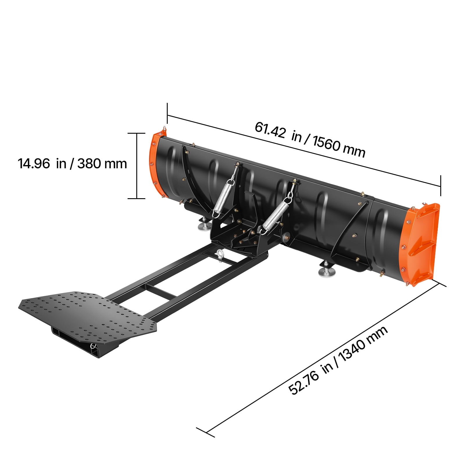 KFFKFF Adjustable Snow Plow Kit with 43-60 Inch Width, Compatible with Most ATVs and UTVs, Features Side Wings, Height and Angle Adjustability, Three Mounting Options, Durable Steel Blade