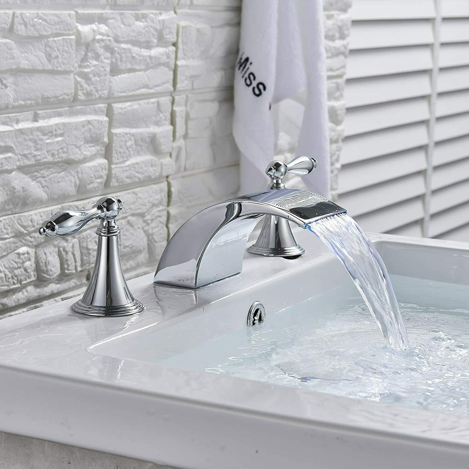Senlesen Chrome LED Waterfall Basin Sink Faucet 8'' Widespread Mixer Tap