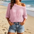 thumbnail image 2 of RongHuan Womens Summer Tops Scoop Neck Short Sleeve Sweater Casual Crochet Hollow Out Knit Pullover Shirts Beach Coverup, 2 of 7