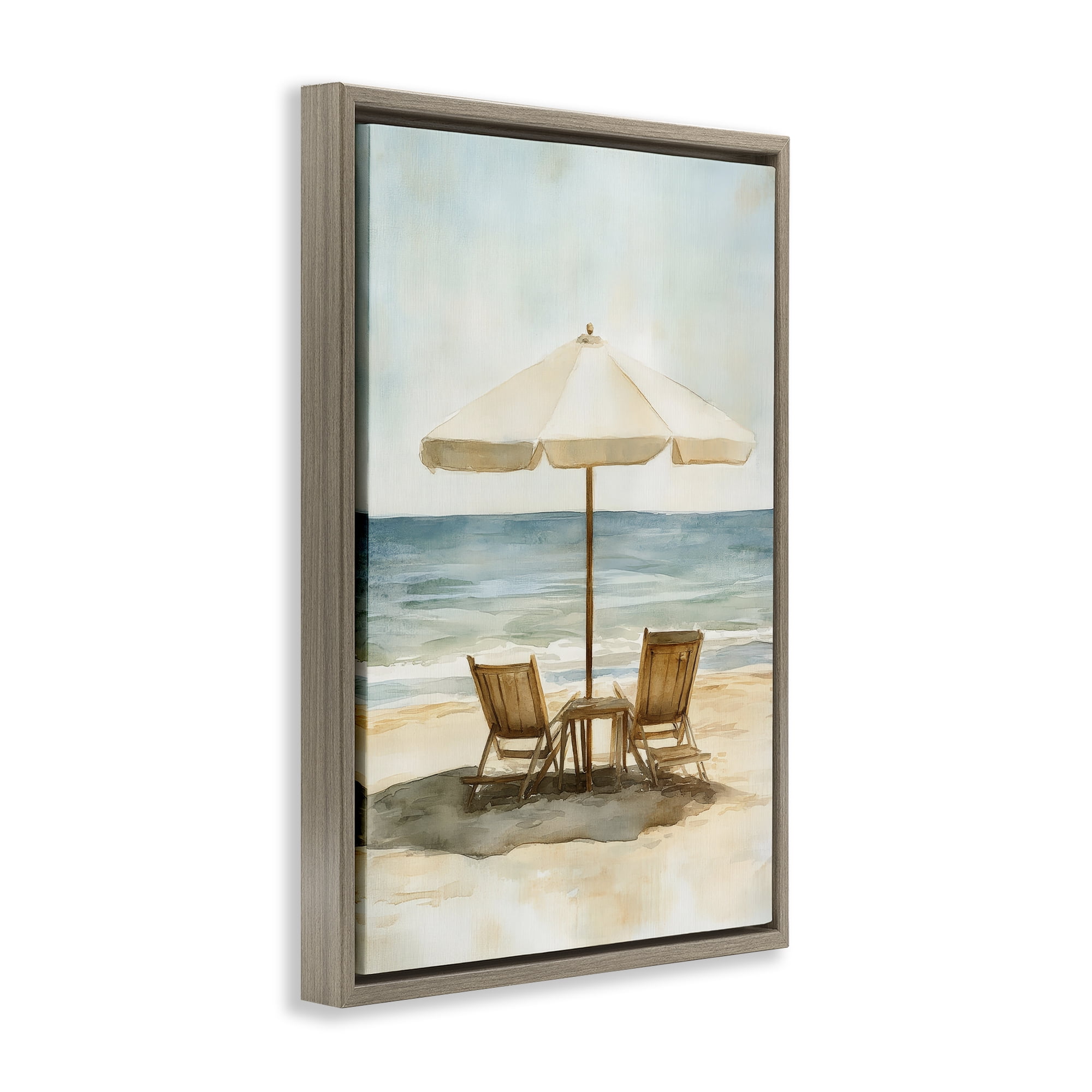 Stupell Industries Watercolor Paradise Seaside Retreat Brown Framed Floater Canvas Wall Art, design by Petal Prints Design
